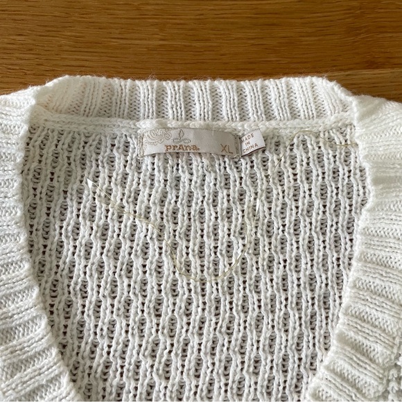 Prana Deedra Sweater White Cotton Long Tunic V-Neck Size XL - Picture 9 of 11